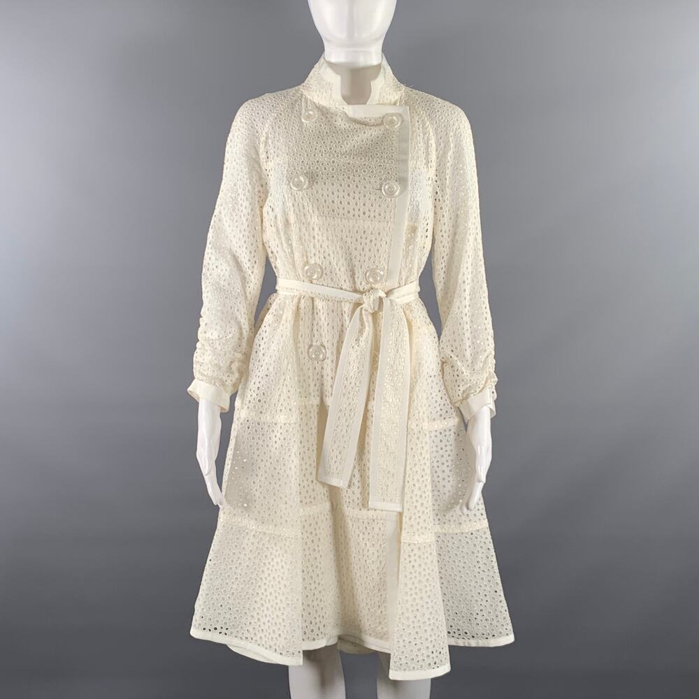 SACAI Size M Off White Beige Wool Blend Perforated Trench Coat